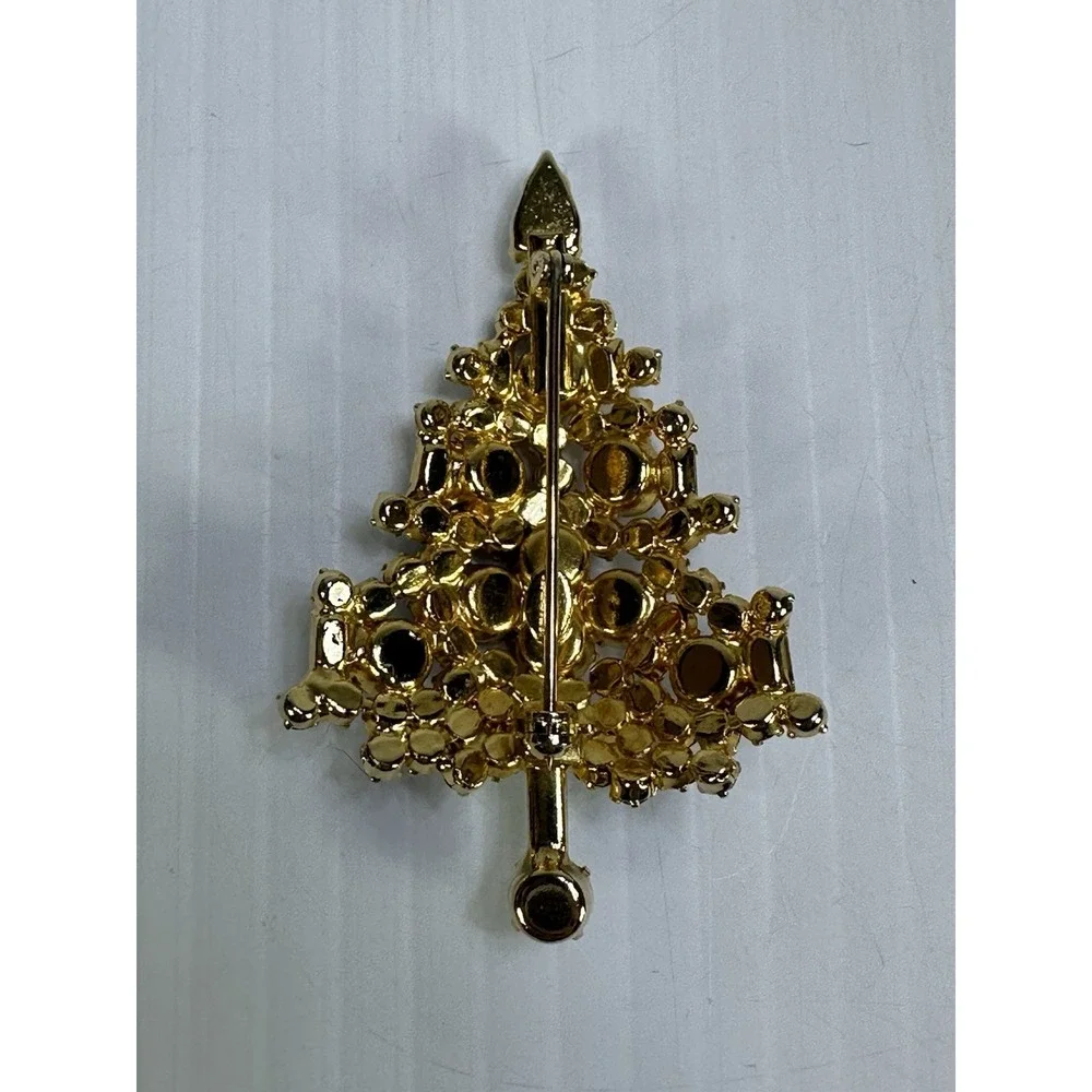 Vintage WARNER Gold Tone Multicolor Rhinestone CHRISTMAS TREE Pin Brooch